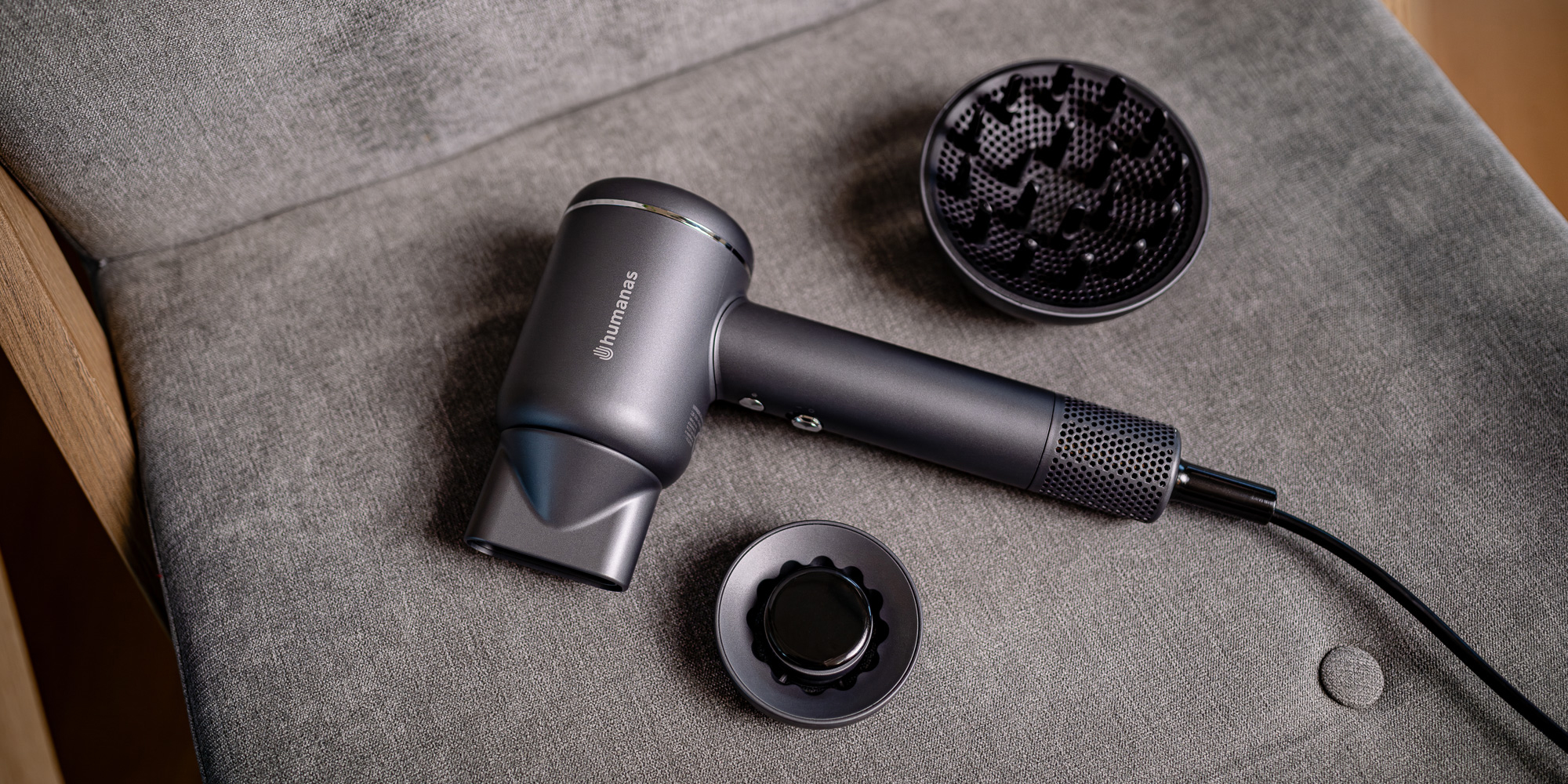 width=100% Suszarka do włosów z funkcją jonizowania Humanas AirTouch HD-AT06 - szara